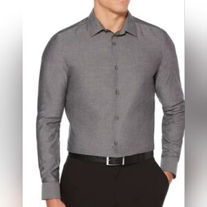 Perry Ellis portfolio 17.5 34/45 mens gray dress long sleeve Cotton Buttonshirt